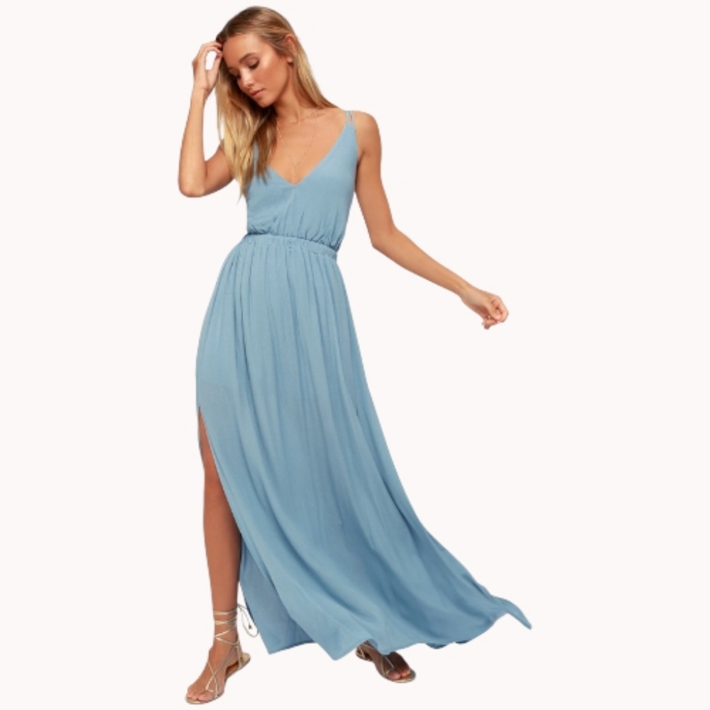 Lulus Lost in Paradise Maxi Dress Slate Blue L